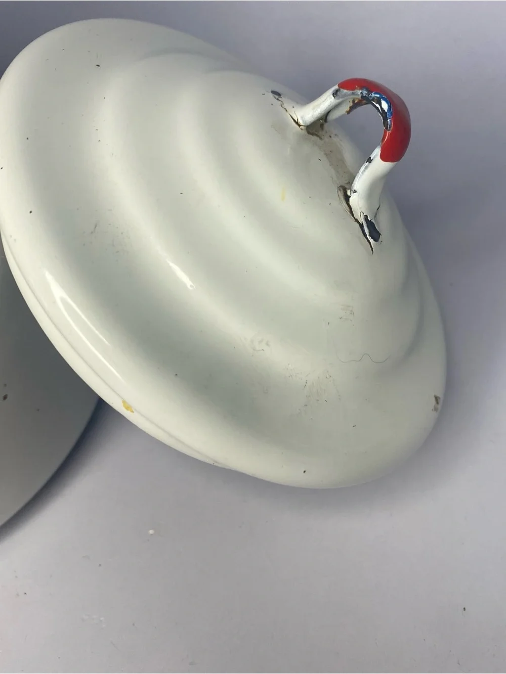 Vintage Cinsa Saltillo Mexico Enamelware White/Red Sugar Pot Floral Design